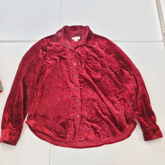 Anthropologie Shirt Womens Small Red Velvet Button Front Collared Long Sleeve - Picture 1 of 8